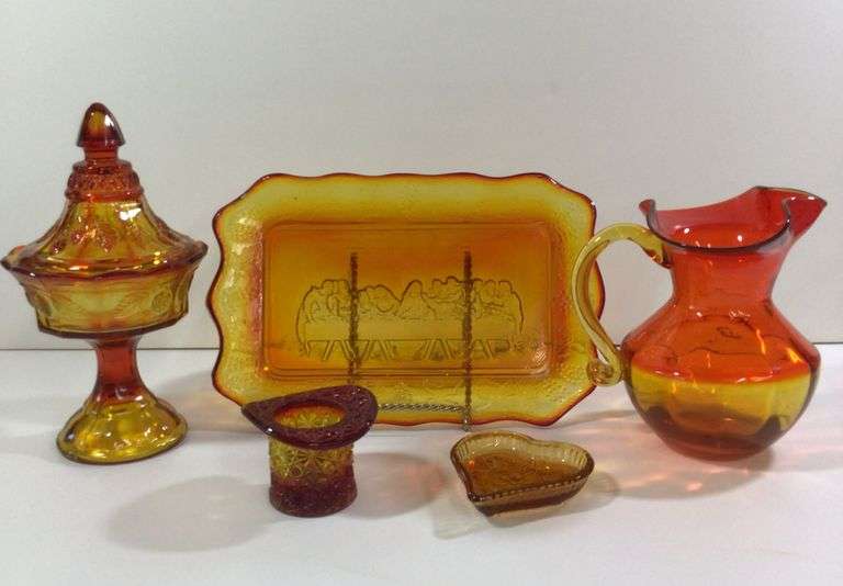 Amber Red Glass 5 Piece Set
