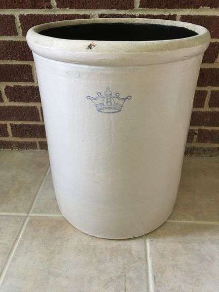 Vintage Blue Crown Crock #8  17 1/2” tall Robinson Ransbottom Stoneware