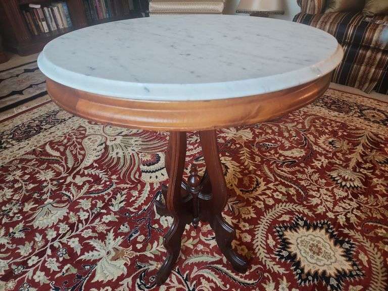 Oval Marble Top Table - 24"x18"x29"