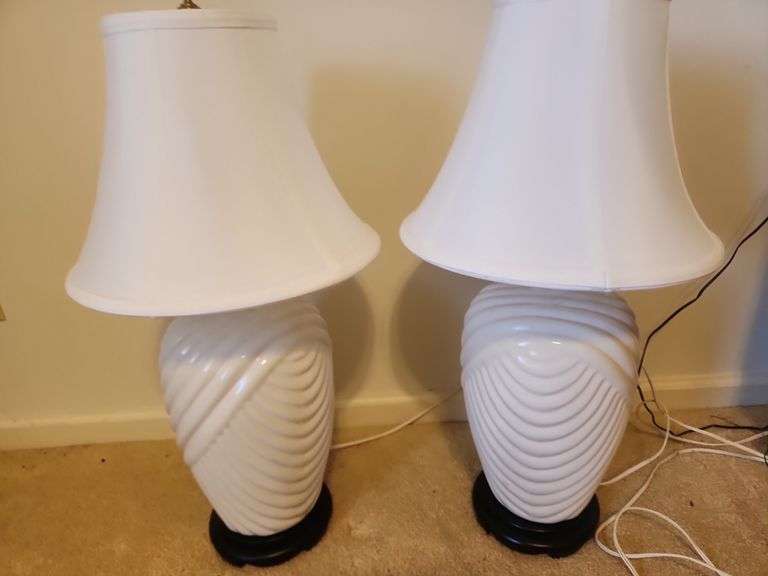 Pair of White Lamps - 27" Tall