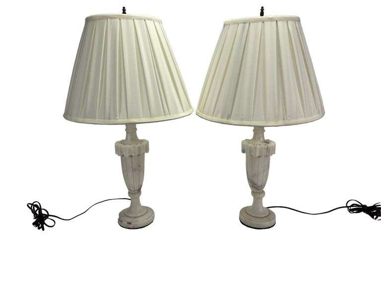 Pair of Vintage Marble Lamps with Shades