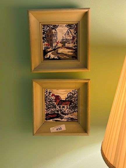 Duze signed hand painted tiles framed