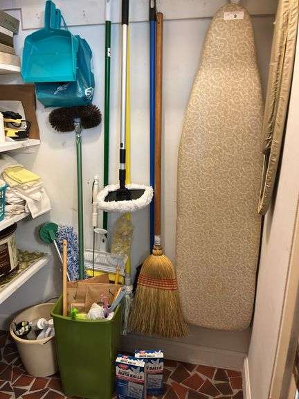 Ironing boards and cleaning supplies