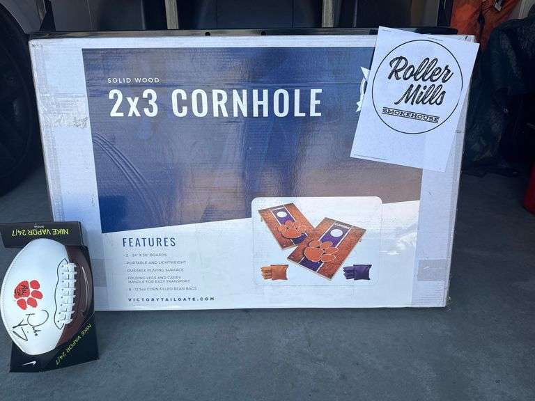 Dabo Swinney signed Football Cornhole and Roller Mills BBQ package