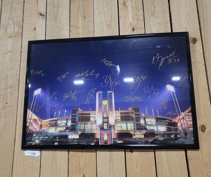 Framed Clemson art with signatures