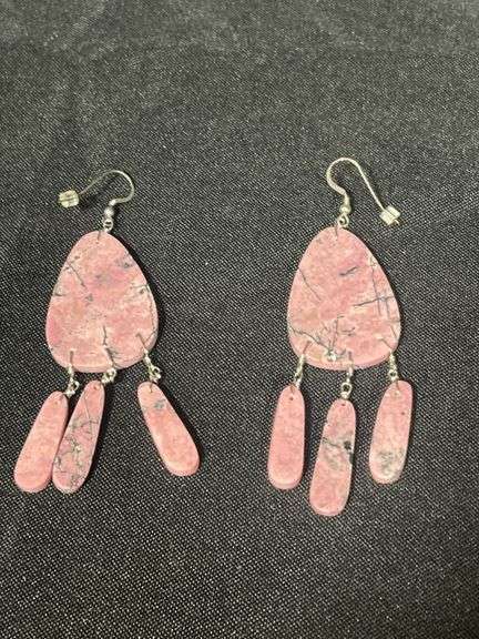 Ruby and Rhodonite Carved Leaf Earrings main image 0