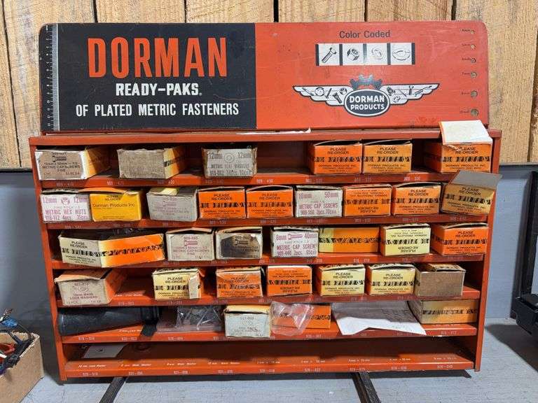 Dorman Ready-Paks orange metal dealer display cabinet