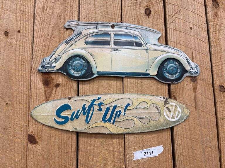 "Surf's Up" Volkswagen Beetle Metal Wall Art