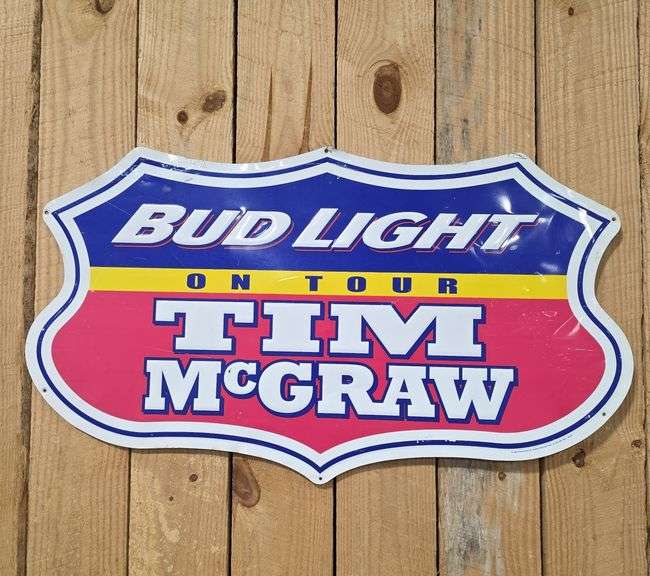 1990s metal beer sign featuring Bud Light and Tim McGraw