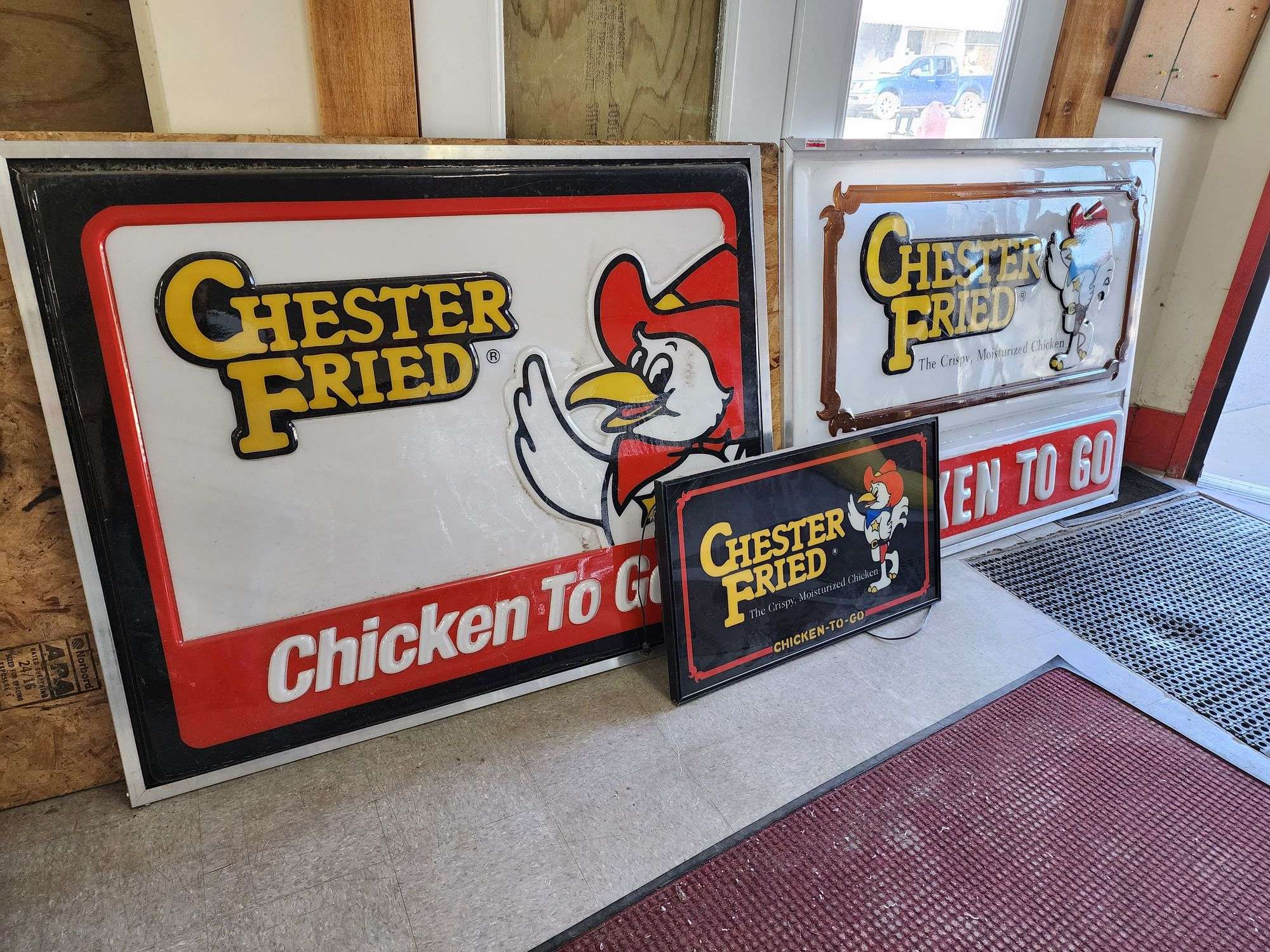3) Chester Fried Chicken Signs – 5' x 4', 5' x 4', 3' x 21