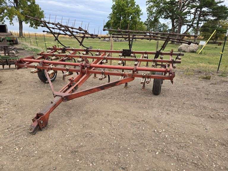 Approx 14’ Chisel Plow with 3 Bar Coil Tine Harrow, No Cylinder, 15” Tires on 4 Bolt Rims