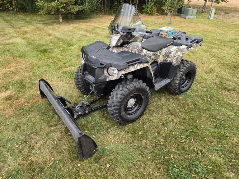 2015 Polaris Sportsman 570 EFI 4x4 ATV with 60" Polaris Plow and Tire Chains, Dirt Commander Tires, 