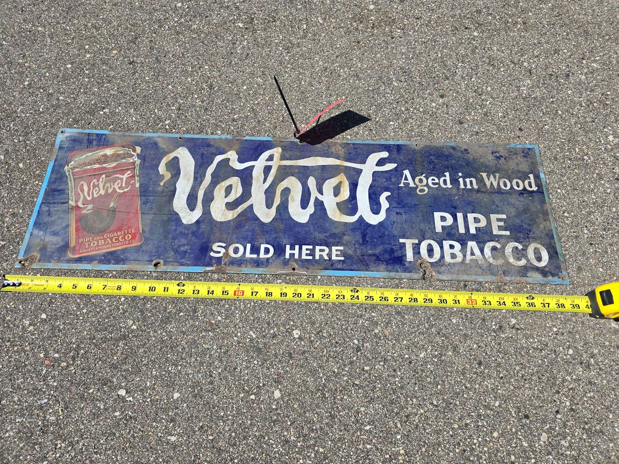 velvet tobacco sign 39” Velvet Pipe Tobacco Sign