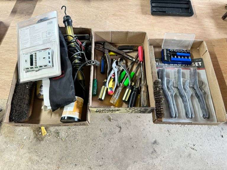 3 Boxes, Wire Brushes, Pliers, Thermostate