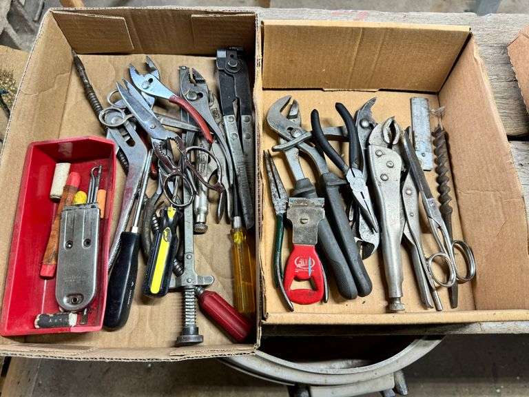 2 Boxes, Pliers, Vise Grips, Misc Hand Tools