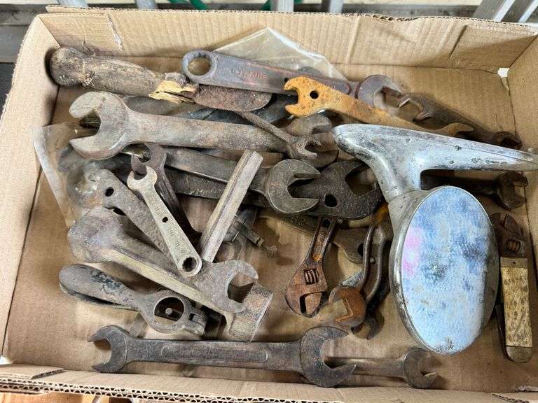 2 Boxes of Misc Wrenches and Antique Tools