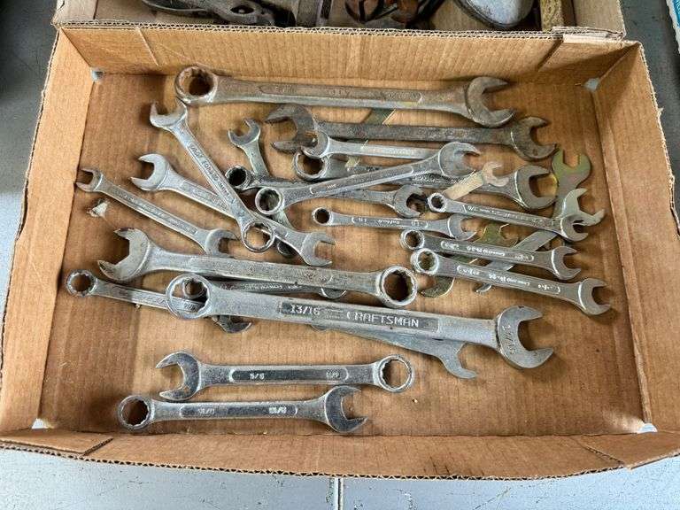 2 Boxes of Misc Wrenches and Antique Tools