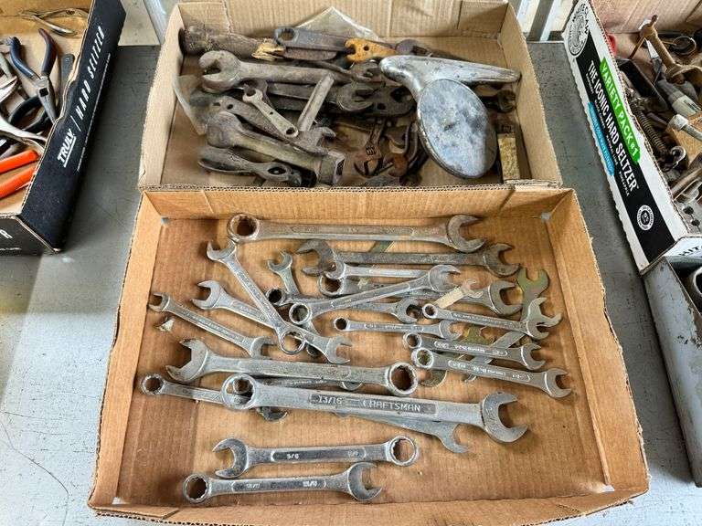 2 Boxes of Misc Wrenches and Antique Tools