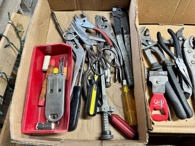 2 Boxes, Pliers, Vise Grips, Misc Hand Tools