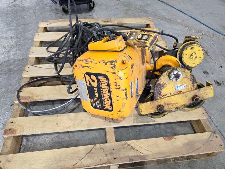 Harrington 2 Ton Electric Hoist, Single Phase with Trolley, Working Order