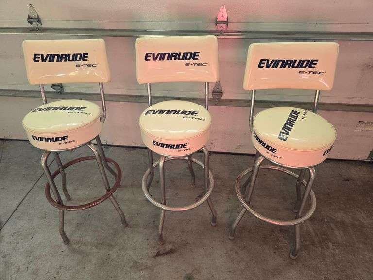 (3) Evinrude Bar Stools with Back Rests