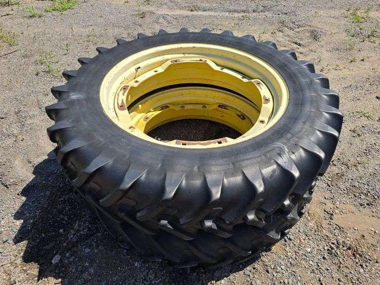 (2) 290/95R34 Michelin Agribib RC Tires on Yellow John Deere Front 7000 and 8000 Series Rims