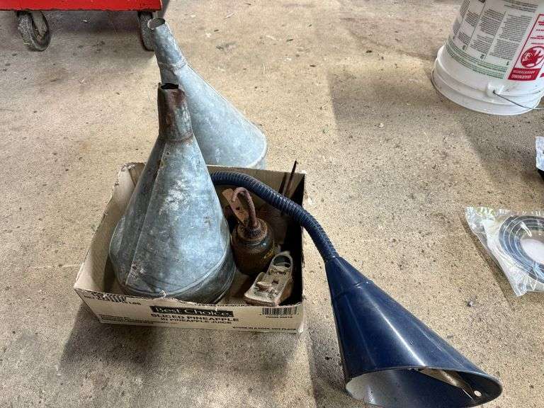 Galvanized Funnels and Oil Cans