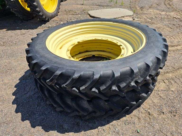 (2) 320/90R50 (12.4R50) Alliance Tires on 12 Bolt Yellow John Deere 7000 and 8000 Series Rims