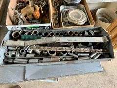 3 Boxes, Sockets, Vise, Drill Bits and Misc