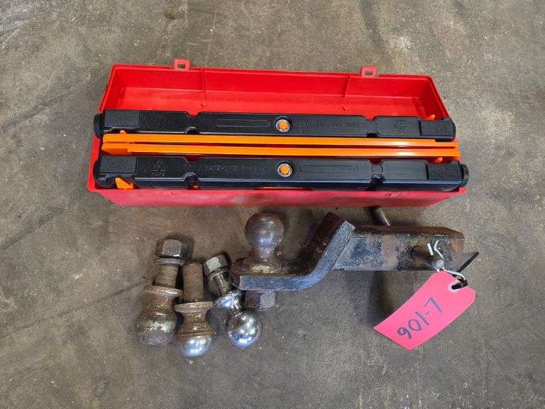 Receiver Hitch with Misc Balls and Traffic Triangle