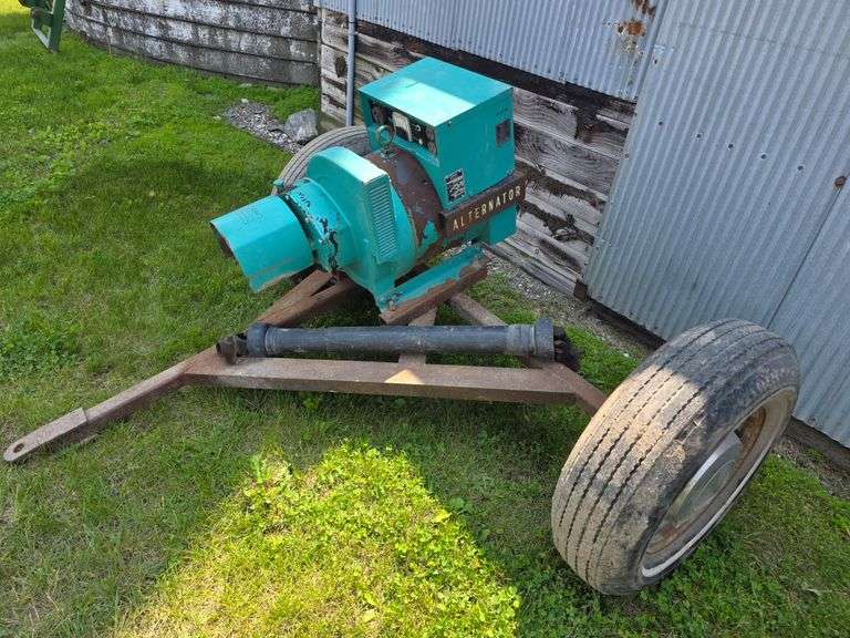 ONAN PTO Driven Alternator on 2 Wheel Cart, 120 and 240 Volt