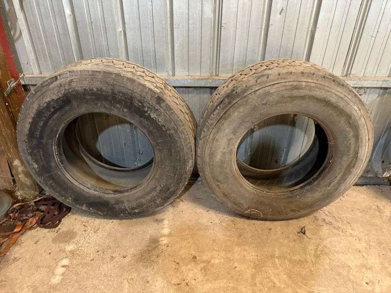(2) Super Single Michelin 385/65R22.5 Tires, One Has a Patch, Buying All for One Money