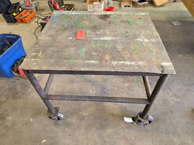 Steel Bench, 32” x 36” x 32” High on Caster Wheels with Locks on 2 of the Wheels