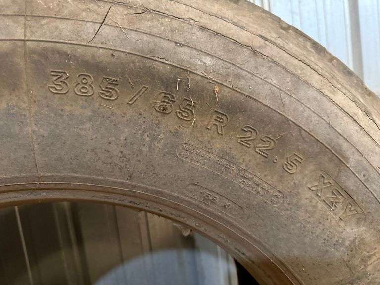 (2) Super Single Michelin 385/65R22.5 Tires, One Has a Patch, Buying All for One Money