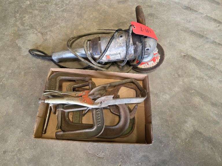 Heavy Duty Grinder and Assortment of C-Clamps