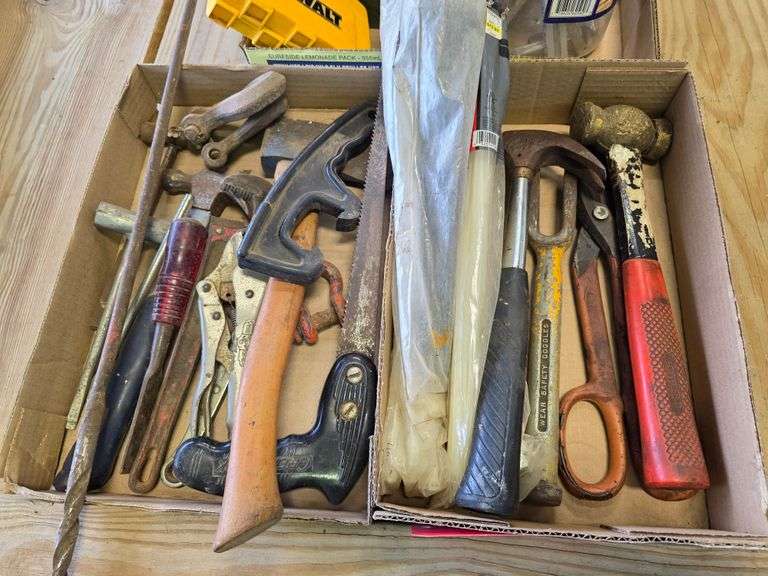 3 Boxes of Misc Tools, Brass Hammer, and Some Tap and Die Pieces