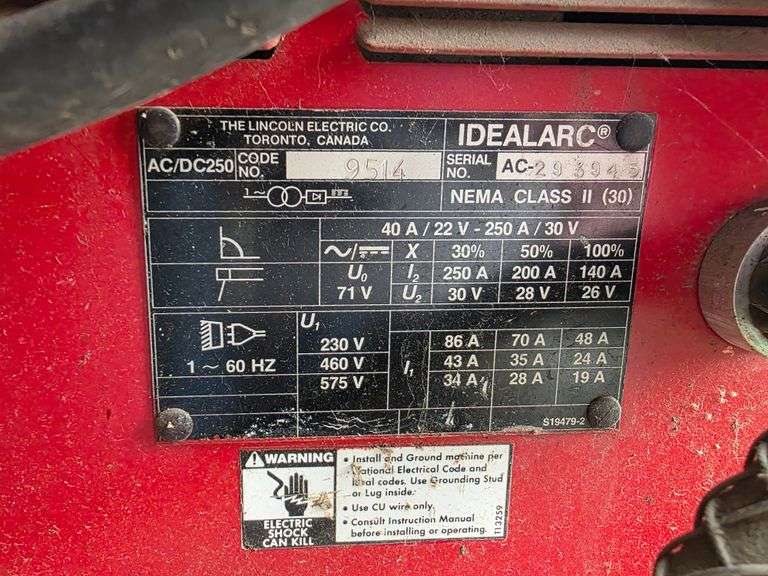 Lincoln Idealarc 250 Electric Welder, 220 Hookup with Cart, AC/DC