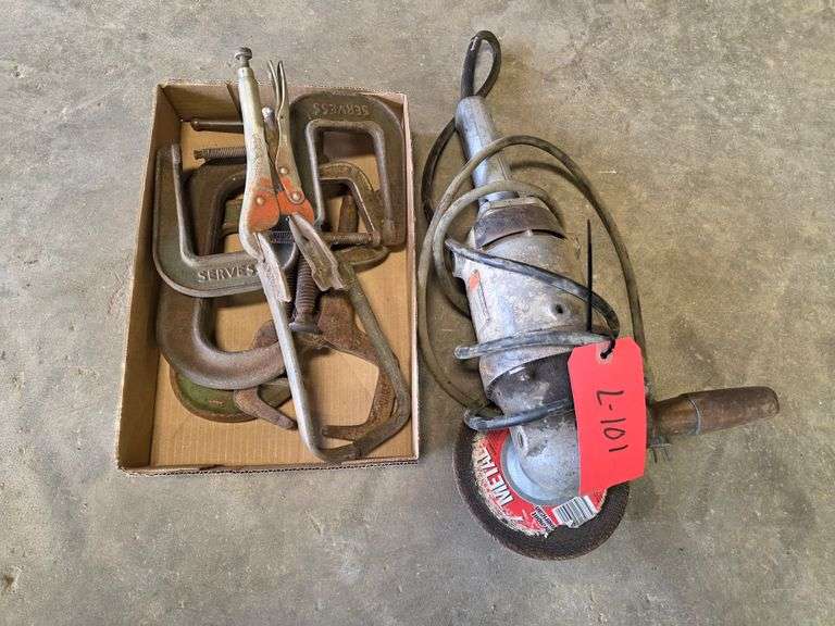 Heavy Duty Grinder and Assortment of C-Clamps