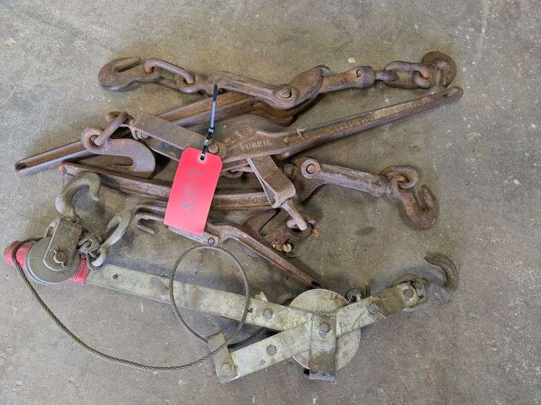 Assortment of Chain Binders and Cable Come Along