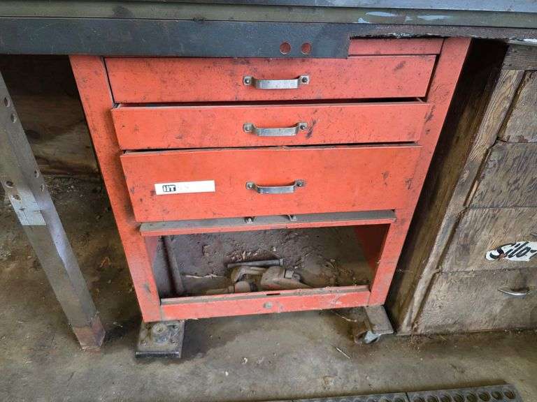Toolbox and Cabinet with Misc Tools, Toolbox is 13” x 26” x 13” and Cabinet is 17” x 27” x 34”