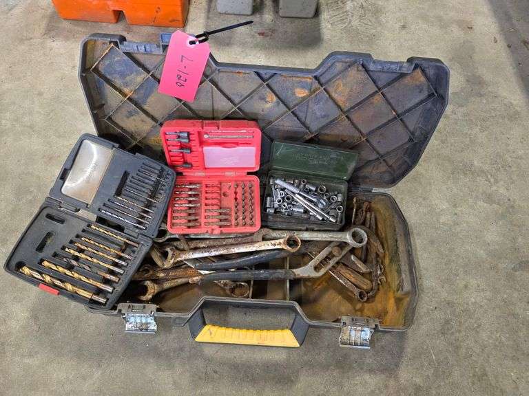 Toolbox with Drill Bits, Smaller Sockets and Misc Tools