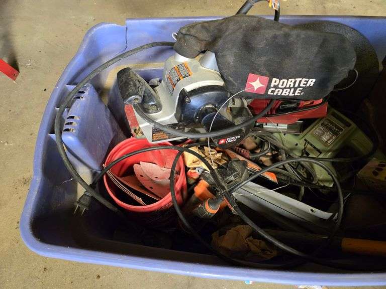 Large Tote with Misc Sanders, Jig Saw, Sand Paper and Misc