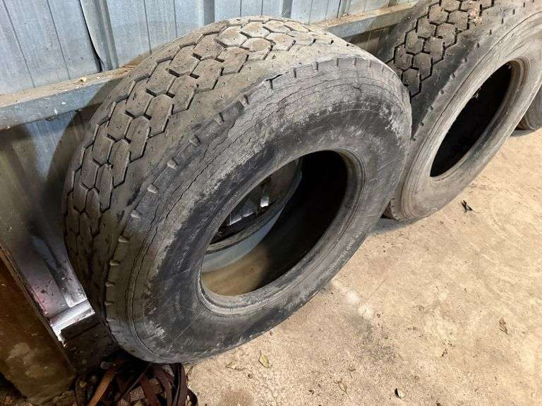 (2) Super Single Michelin 385/65R22.5 Tires, One Has a Patch, Buying All for One Money