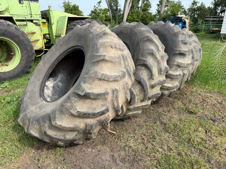 (4) Used 24.5-32 GoodYear Tires With Tubes, All Hold Air, Buying All for One Money