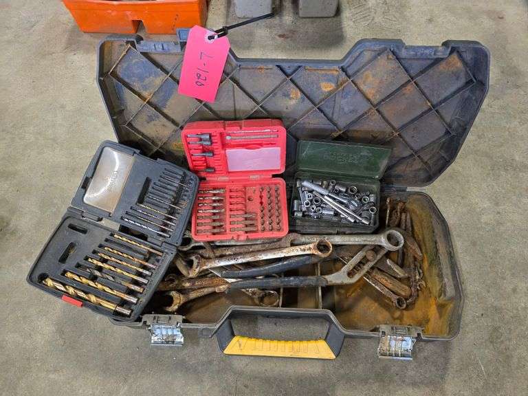 Toolbox with Drill Bits, Smaller Sockets and Misc Tools