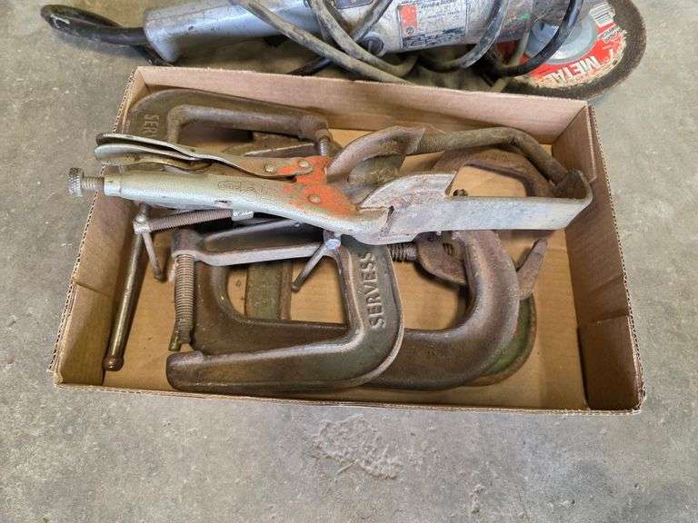 Heavy Duty Grinder and Assortment of C-Clamps