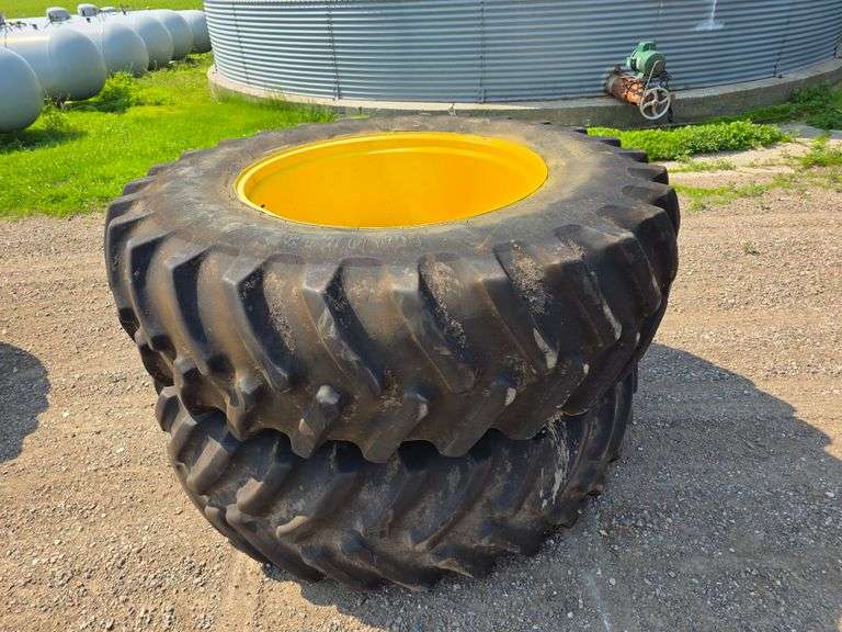 (2) 20.8R38 Duals on Yellow John Deere Dual Rims