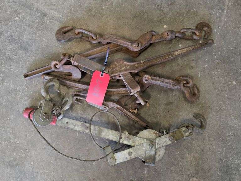 Assortment of Chain Binders and Cable Come Along