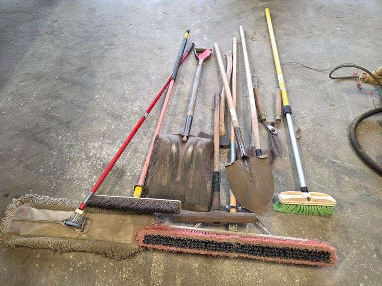 Assortment of Shovels, Brooms, and Other Misc Hand Tools