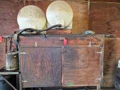 Oil Container Rack with 2 – 70 Gallon Poly Tanks, Used for Oil, and Cabinet with Misc Containers, Fi